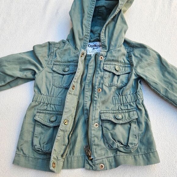 OshKosh B'Gosh Army Green Hooded Utility Jacket Size 2T - Picture 6 of 12